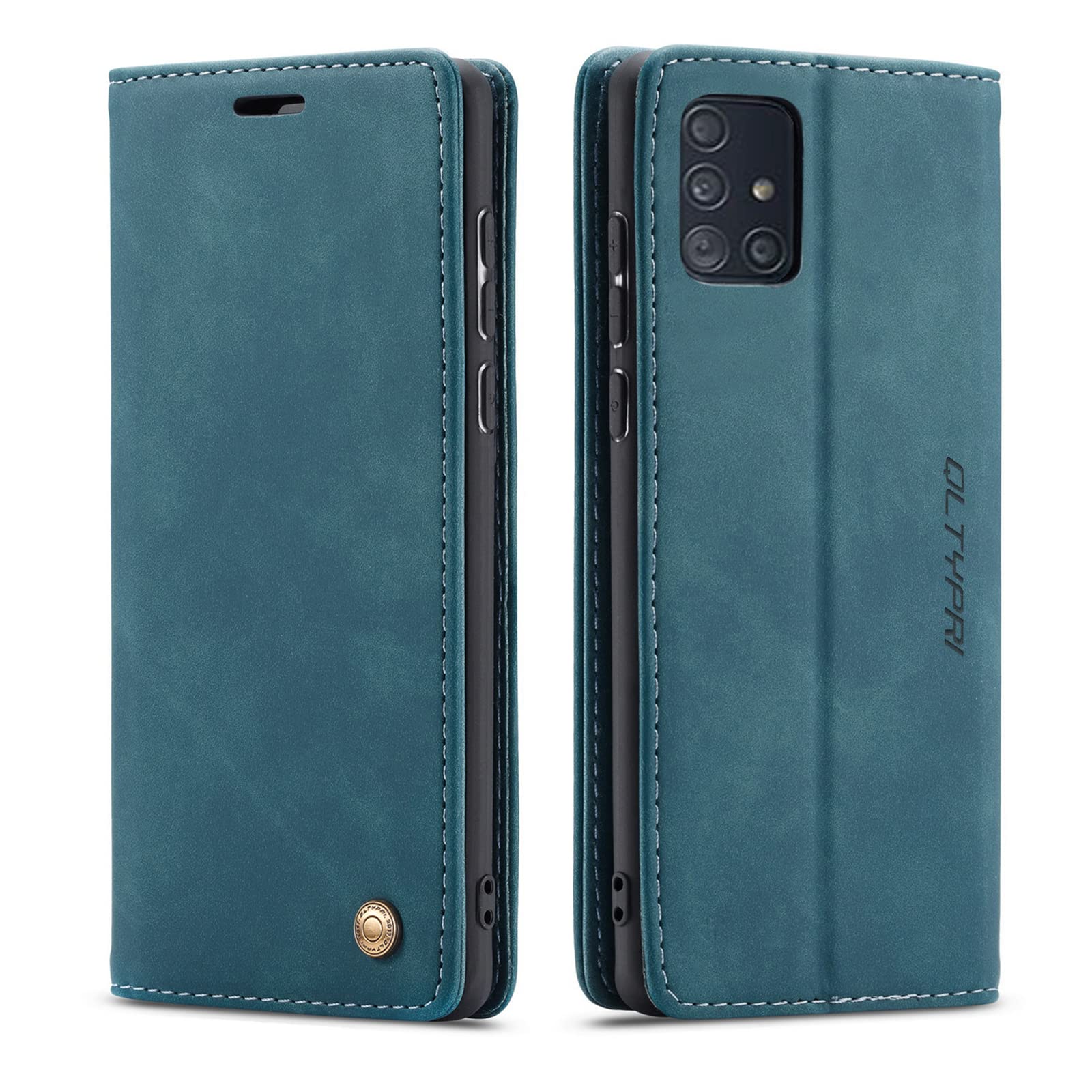 QLTYPRI Case for Samsung Galaxy A71, Vintage PU Leather Wallet Case Card Slot Kickstand Magnetic Closure Shockproof Flip Folio Case Cover for Samsung Galaxy A71 - Blue