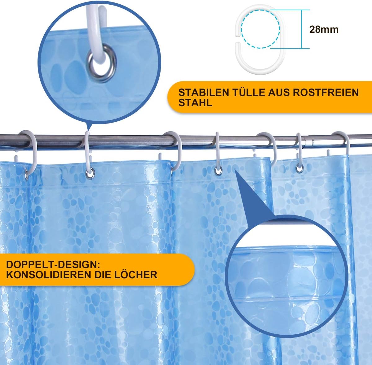 WELTRXE Shower Curtains, Waterproof Shower Curtain Liner, Mould Proof Mildew Resistant - Image 5