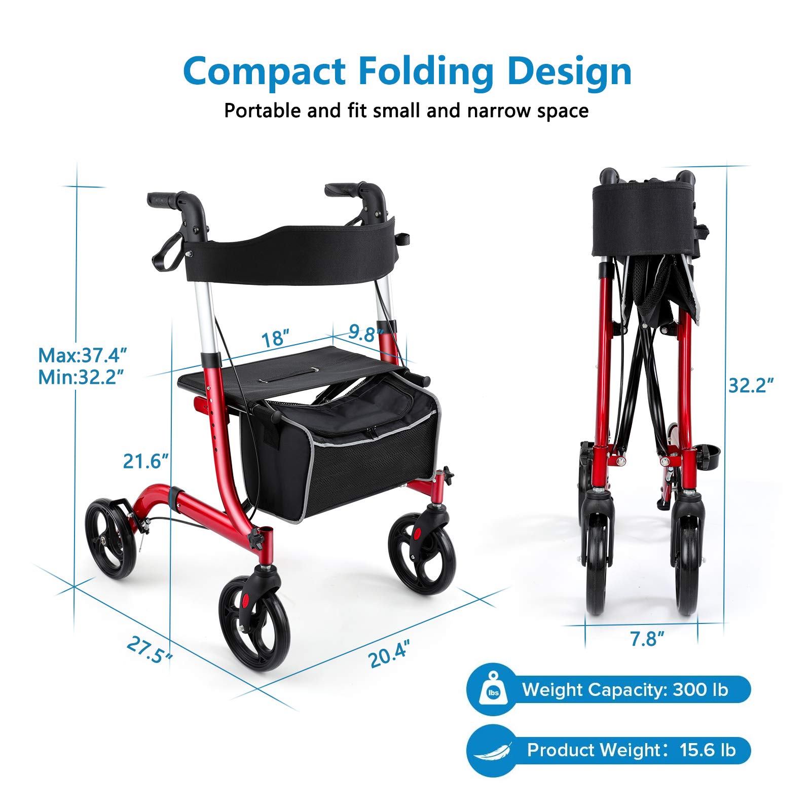 Rollator Walkers for Seniors- Rollator Walker with Seat 8