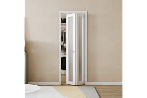 BARNER HOME Bifold Doors, Full Lite Frosted Glass Panel Closet Door, Easy Installation, Folding Doors with Hardware Kits & Handle for 24"x 80" Opening