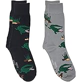 Foozys Men’s Fun Outdoors Themed Novelty Crew Socks | 2 Pairs in Two Colors (Alligator)