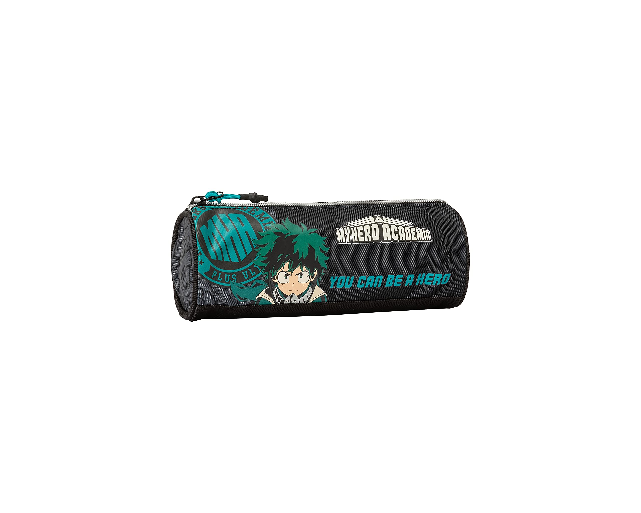 Franco Cosimo Panini School Pencil Case – Round – My Hero Academia Anime, Black, Black Logo, 22x8Hx8 cm, Casual
