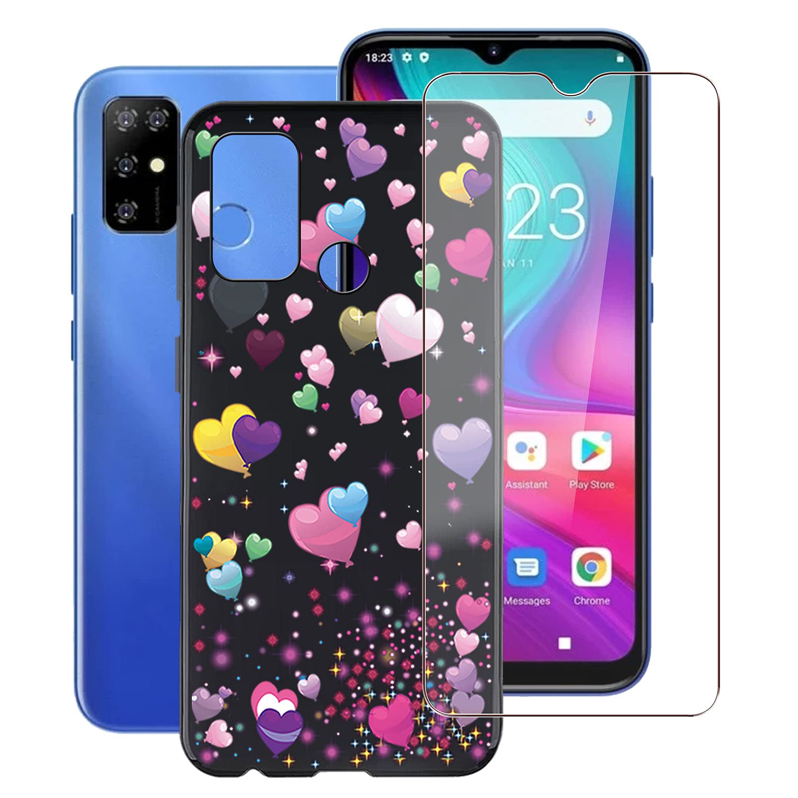 ZXLZKQ YQ29 for Doogee X96 Pro (6.52 Inches) Case + Tempered Glass, Black Soft TPU Silicone Bumper Case and HD Tempered Screen Protector / Anti-Scratch