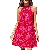 Floerns Women's Sleeveless Floral Print Sundress Halter Neck A Line Short Dress
