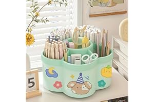 Desk Pencil Pen Holder - 5 Slot 360 Degree Rotating Desk Pen Organizer for Desktop Storage Stationery Supplies Cup Pot-Green