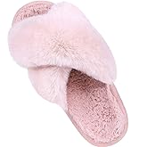 Comwarm Women's Cross Band Fuzzy Slippers Fluffy Open Toe House Slippers Cozy Plush Bedroom Shoes Indoor Outdoor