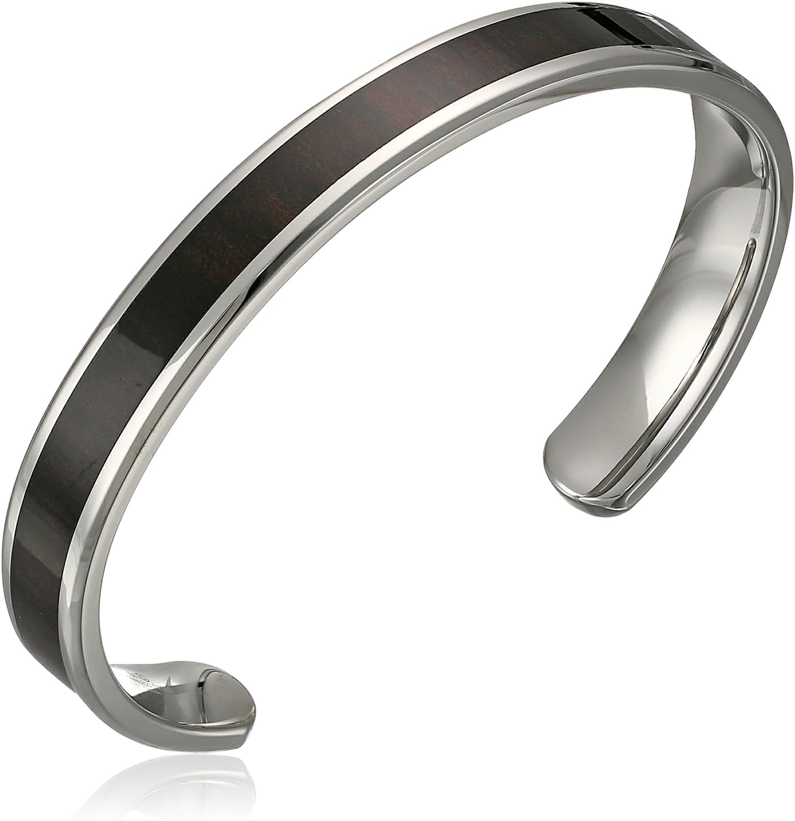 Men's Stainless Steel Wood Inlay Cuff Bracelet
