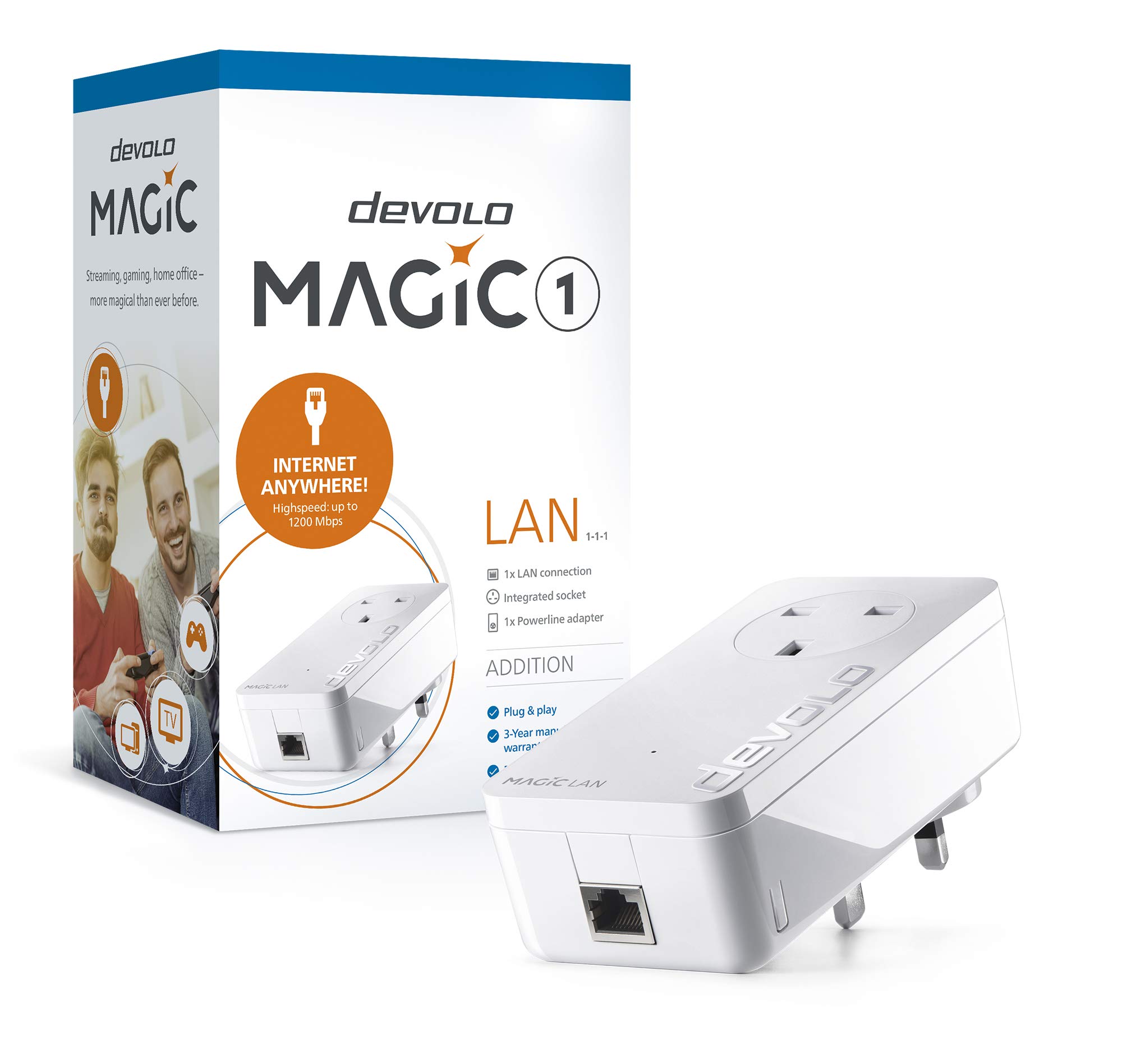 devolo 8289 Magic 1-1200 LAN Add-on Powerline Adapter,Stable Home Working, High Performance(Up to 1200 Mbps for Your Home Network, Internet from Any Wall Socket,Plug and Play, Easy Config),White