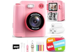 YUNAKING Gift for Girls Kids Camera: Instant Print Dual Lens Digital Camera Toys for Girl 3-12 Birthday Christmas Valentines Gifts for Kid Girls Boys Ages 3 4 5 6 7 8 9 10 with 32G SD Card Storage Bag Pink