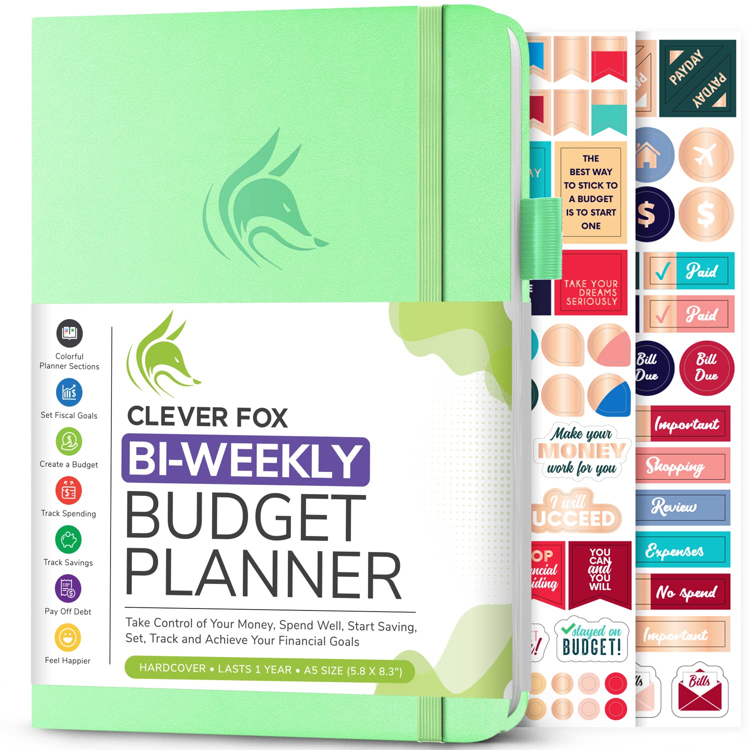 Clever Fox Bi-Weekly Budget Planner – Undated Financial Organizer with Expense & Bill Tracker – Finance Book for Household Money Budgeting – 5.8″ x 8.3″ Hardcover (Mint Green)