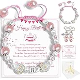 ELGLIM Birthday Gifts Set for Girls with 3D Birthday Card for 3 4 5 6 7 8 Adjustable Girls Bracelet with Mom&Daughter Pendants as Birthday Gifts for Daughter Granddaughter Niece