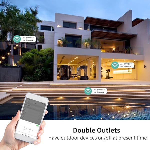 1byone Enchufe inalmbrico para exterior 1 BY ONE resistente al agua enchufe exterior WiFi con 2 salidas control remoto de aplicacin Smart Home Plug compatible con Alexa Google Home e IFTTT