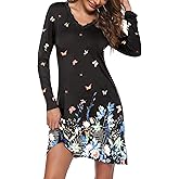 Ekouaer Long Sleeve Nightgowns for Women Sexy Lace Night Shirt V Neck Sleep Shirt Soft Sleepwear