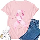 VERYNEAT Breast Cancer Shirts for Women Pink Ribbon Heart T-Shirts in October We Wear Pink Tee Tops