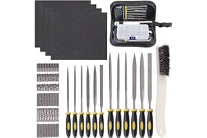 GLARKS 12pcs Mini Assorted Wood Rasp Set Include Brush and Storage Box with 4pcs Sandpaper for Fixing Jewelers Diamond Wood C