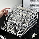 YUFONG Jewelry Boxes Earring Storage Box Organizer 5 Drawers Jewelry Organizer Acrylic Jewelry Storage Box Holder Compartment Transparent Display Storage Case Gift for Women Girls (84 Girds)