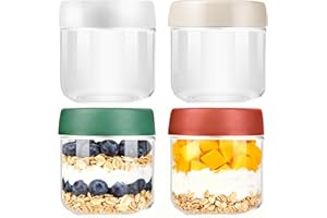 Wide Mouth Mason Jars,4 Pack 10oz Glass Overnight Oats Jar,Reusable Small Glass Jar Overnight Oats Containers with Lids for F
