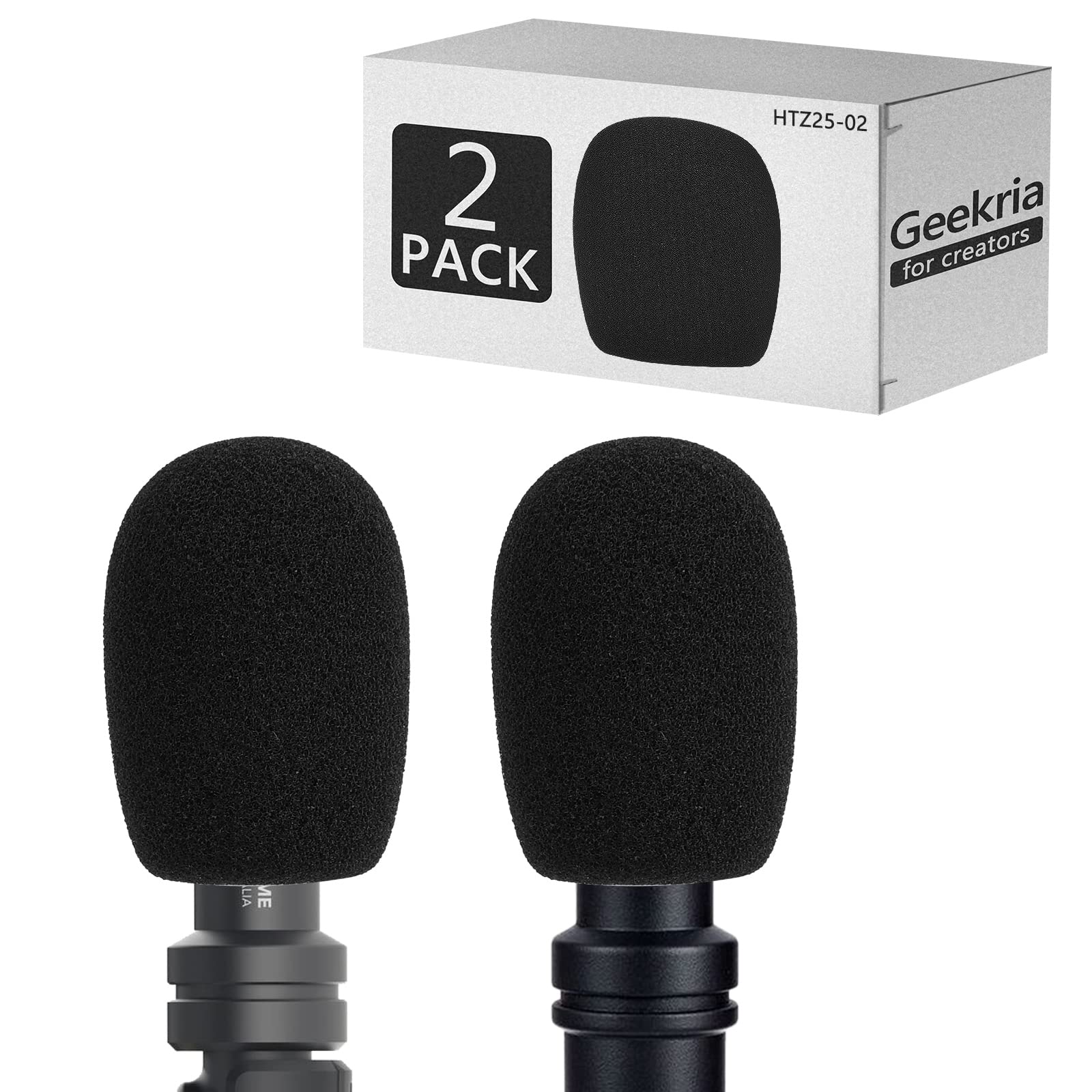 Geekria for Creators Foam Windscreen Compatible with RODE VideoMicro, VideoMic Me, VideoMic Me-C Microphone Antipop Windshield, Mic Wind Cover, Sponge Foam Filter (Black / 2 Pack)
