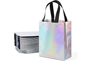 huichuan 25 Pack Reusable Gift Bags Bulk, Iridescent Gift Bags with Handles, Medium Bag for Birthday, Wedding, Holiday, Party -8x3.9x9.8 In
