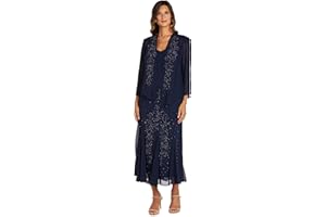 R&M Richards Womens Chiffon Beaded Dress with Jacket