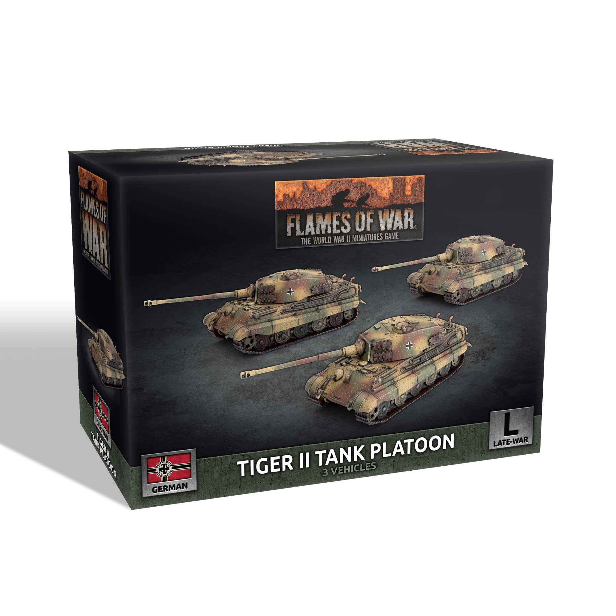 Flames of War Tiger II Platoon - 3x Tiger II (8.8cm) Tanks & Decal Sheet - Age 14+