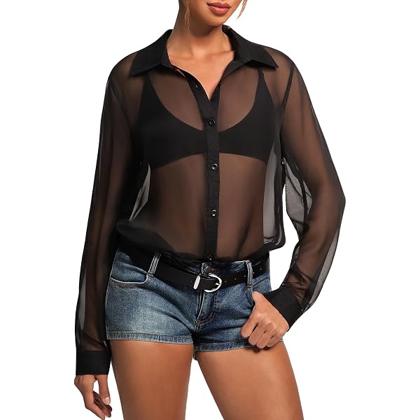 Amazon.com: Button Down Shirts for Women Long Sleeve See Through