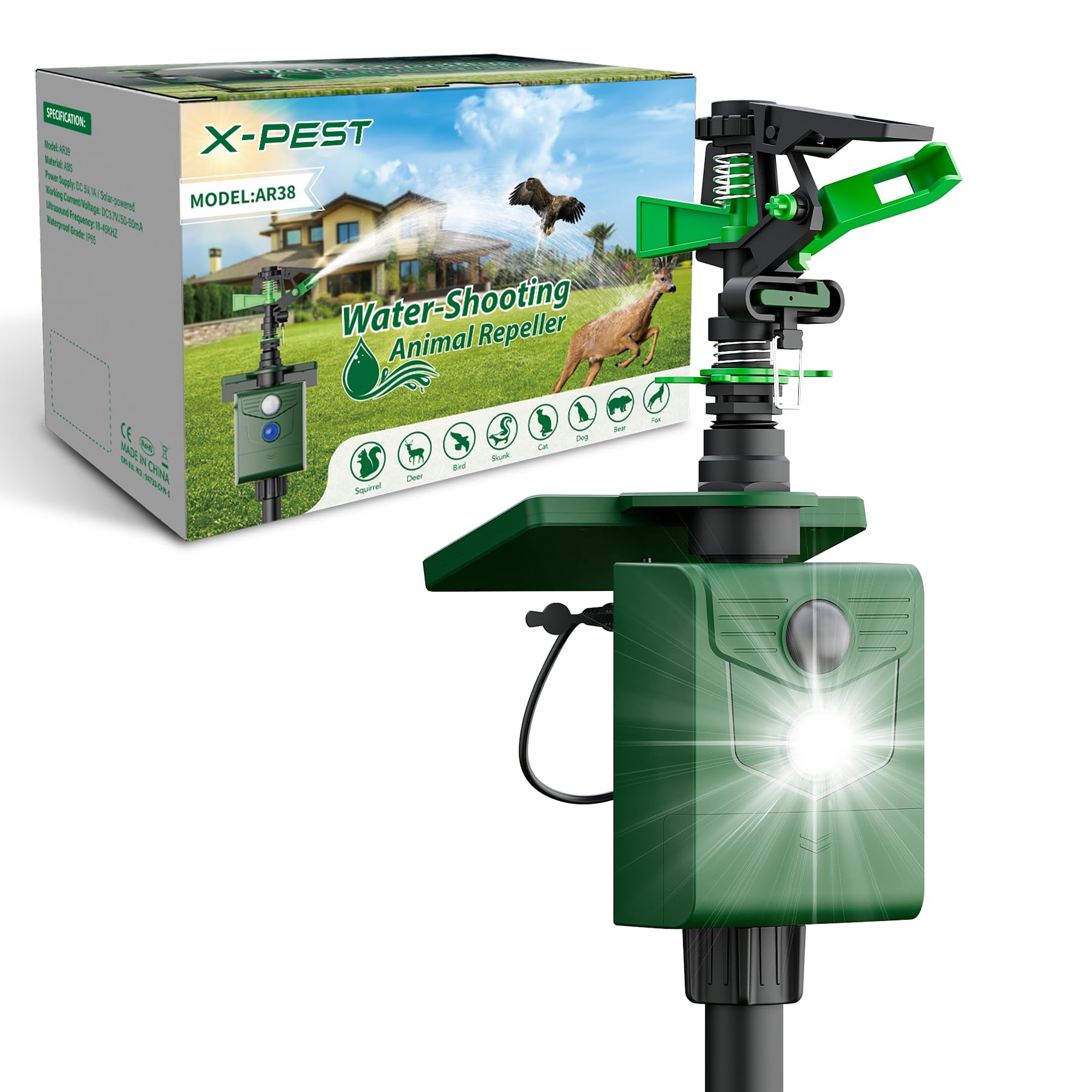 Photo 1 of Motion Activated Animal Repeller with Water Sprinkler, Solar Powered Deer Repellent Devices, IP65 Waterproof Cat Repellent Outdoor with Flashing Light, Deter Foxes Skunks Dog Raccoons from Garden