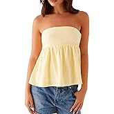Womens’s Ruffle Tube Tops Casual Strapless Peplum Flowy Bandeau Tank Top Sleeveless Blouse Shirts Going Out