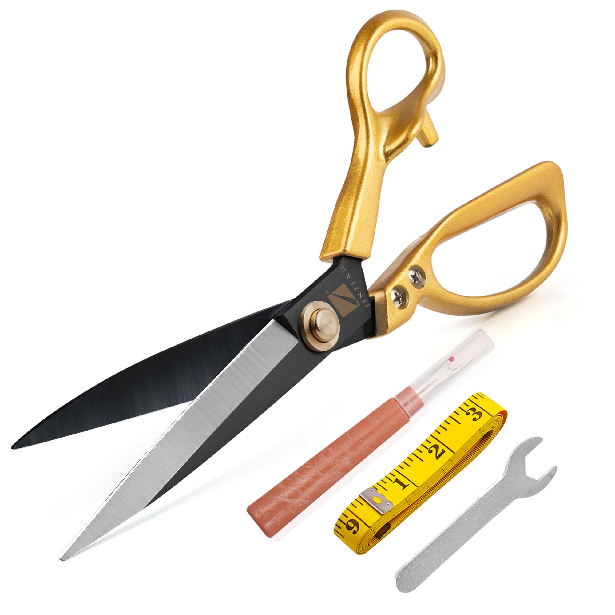 Stoffschere, 25,4 cm, scharfe Schneiderschere, strapazierfähig, für Stoffmaterial, Kleidung, Leder, Schneiden mit Nahttrenner (Gold, Schwarz)