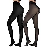 HONGTEYA 2 Pairs Fleece Lined Tights Women - Warm Sheer Pantyhose Fake Translucent Tights Winter Thermal Leggings
