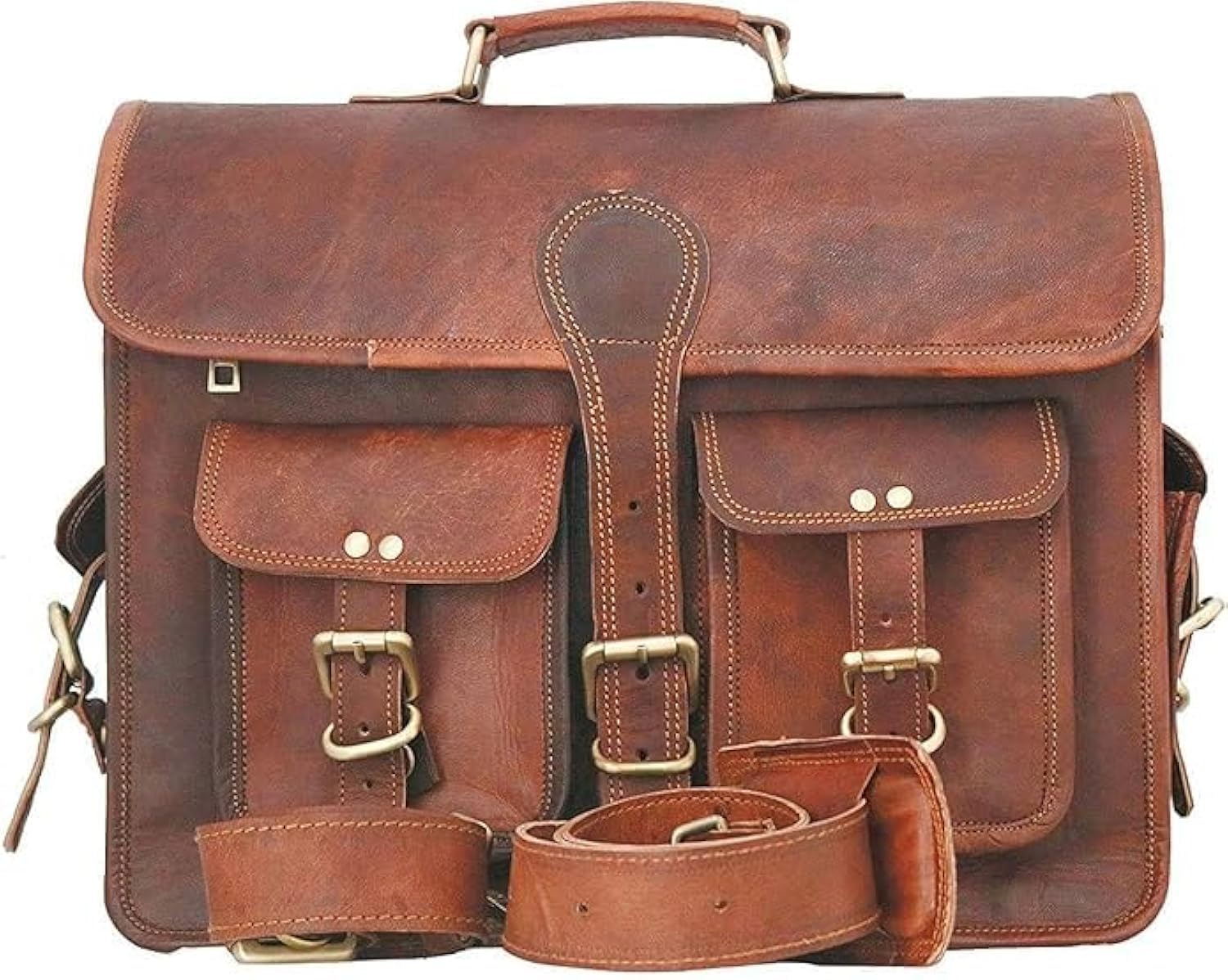 ALASKA EXPORTS Men's Laptop Messenger Bag Genuine Leather Briefcase Vintage Brown Satchel Shoulder Crossbody Business Satchels for Work Office & College (Brown)