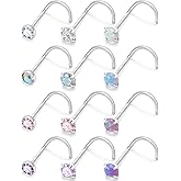 Uzgtvy 18G 20G 22G Opal Nose Rings Studs Surgical Steel Nose Nostril Piercing Jewelry for Women Men Opal CZ Size 1.5mm 2mm