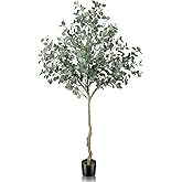 LYERSE Eucalyptus Tree Artificial 7ft - Faux Eucalyptus Tree in Plastic Nursery Pot with 995 Silver Dollar Leaves - Artificial Trees for Office House Living Room Home Decor Indoor