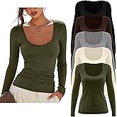 Velvelhall 5 Pack Women's Scoop Neck Tops Long Sleeve Slim Fit T Shirt Basic Tunic Tops Casual Fall Layer Undershirts Tees