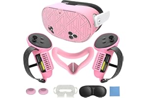 MLemonVR Silicone Cover Set for Meta/Oculus Quest 3s Accessories Includes VR Case Cover Face Interface Cover Upgraded Battery Opening Controller Grip Cover Lens Cap Protector Disposable Eyecup (Pink)