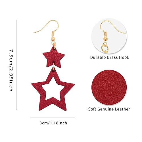 Jagucho Leather Earrings Dangle for Women, Lightweight Hoop