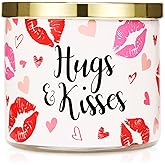 Valentine’s Day Candle,Hug Kisses Candle,Rose Scented Candle, Valentines Gifts for Girlfriend Wife Couples,Large 3 Wicks, 14 oz