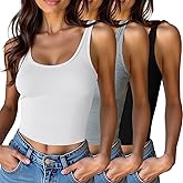 3 Pack Women's Crop Tank Top Cotton Basic Scoop Neck Cute Tops, Casual Summer Cropped Shirts for Women