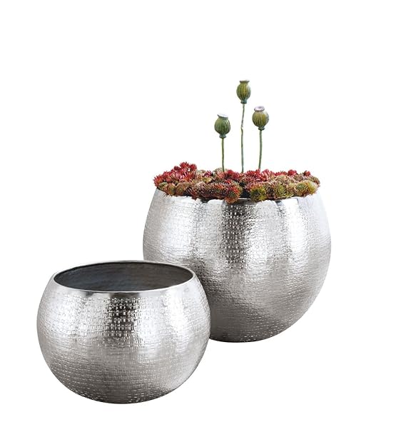 Pureday Blumentopf-Set 2 Größen 30 cm Ø + 40 cm Ø Übertopfe Aluminium Modern Design Silber glänzend 2 Stück