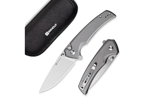 SENCUT Button Lock Pocket Knife for EDC, Serene Folding Knife, Thumb Stud & Flipper Opener, Aluminum Handle with 3.48" D2 Black Stonewashed Blade for Outdoor, Camping, Hunting S21022B-3 (Gray)