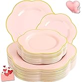 Liacere 50PCS Pink Plastic Plates - Heavy Duty Pink Disposable Plates-Pink and Gold Plastic Plates Include 25PCS Pink Dinner Plates,25PCS Pink Dessert Plates for Baby Shower & Valentine’s Day