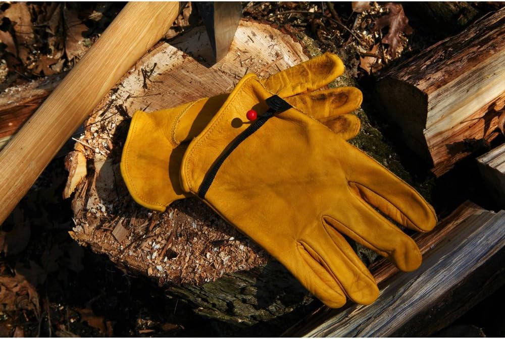Heavy Duty Grain Cowhide Extra Wear Palm Leather Work Gloves for Driving Wood Cutting, Motorcycle,Woodworking - Image 3