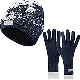 Waterproof Fleece Lined Winter Hat & Gloves Set for Men Women Warm Knit Beanie 2 Pack for Outdoor