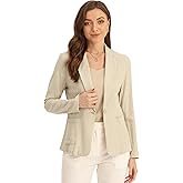 Allegra K Linen Blazer for Women's Notch Lapel One Button Casual Suit Jackets
