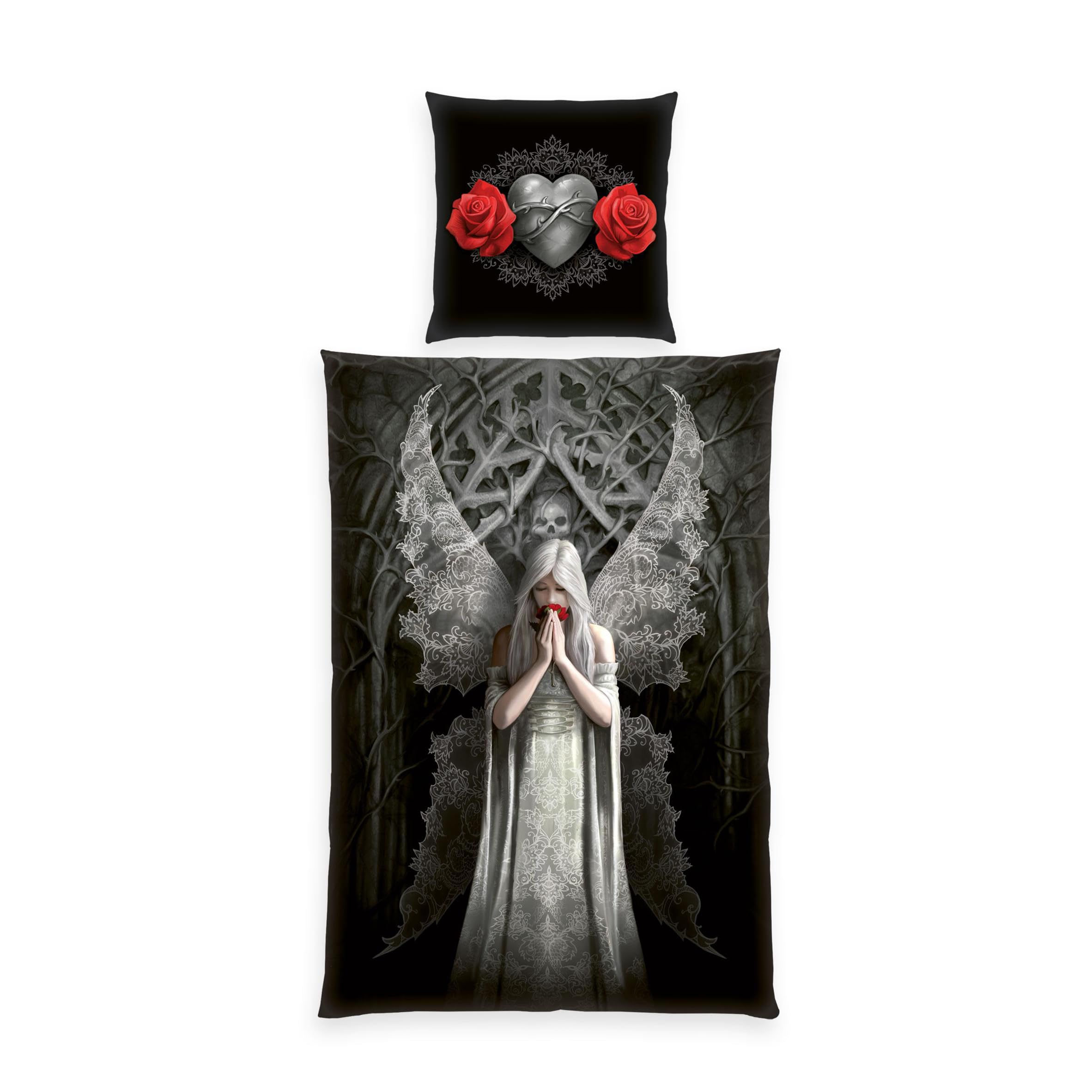 Klaus Herding GmbH Anne Stokes Bed Linen, Pillowcase Approx. 80 x 80 cm, Duvet Cover Approx. 135 x 200 cm, with Smooth Zip, 100% Cotton, Renforcé