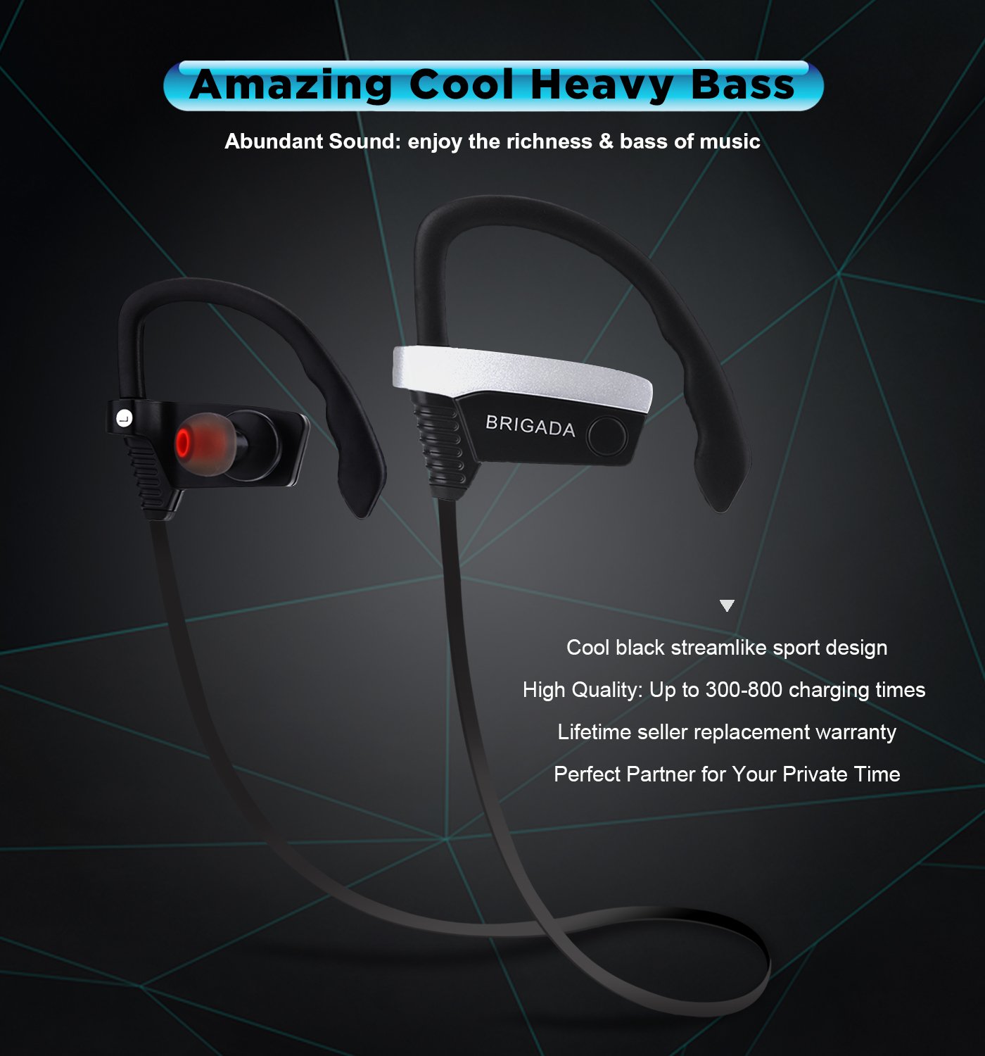 BRIGADA Best Headphones, The best Wireless Bluetooth On Ear Headphones with Mic for Music Under 30$, Noise Cancelling Sport Headphones Heavy Bass Wireless Headset for Phone, IPX7, 5H