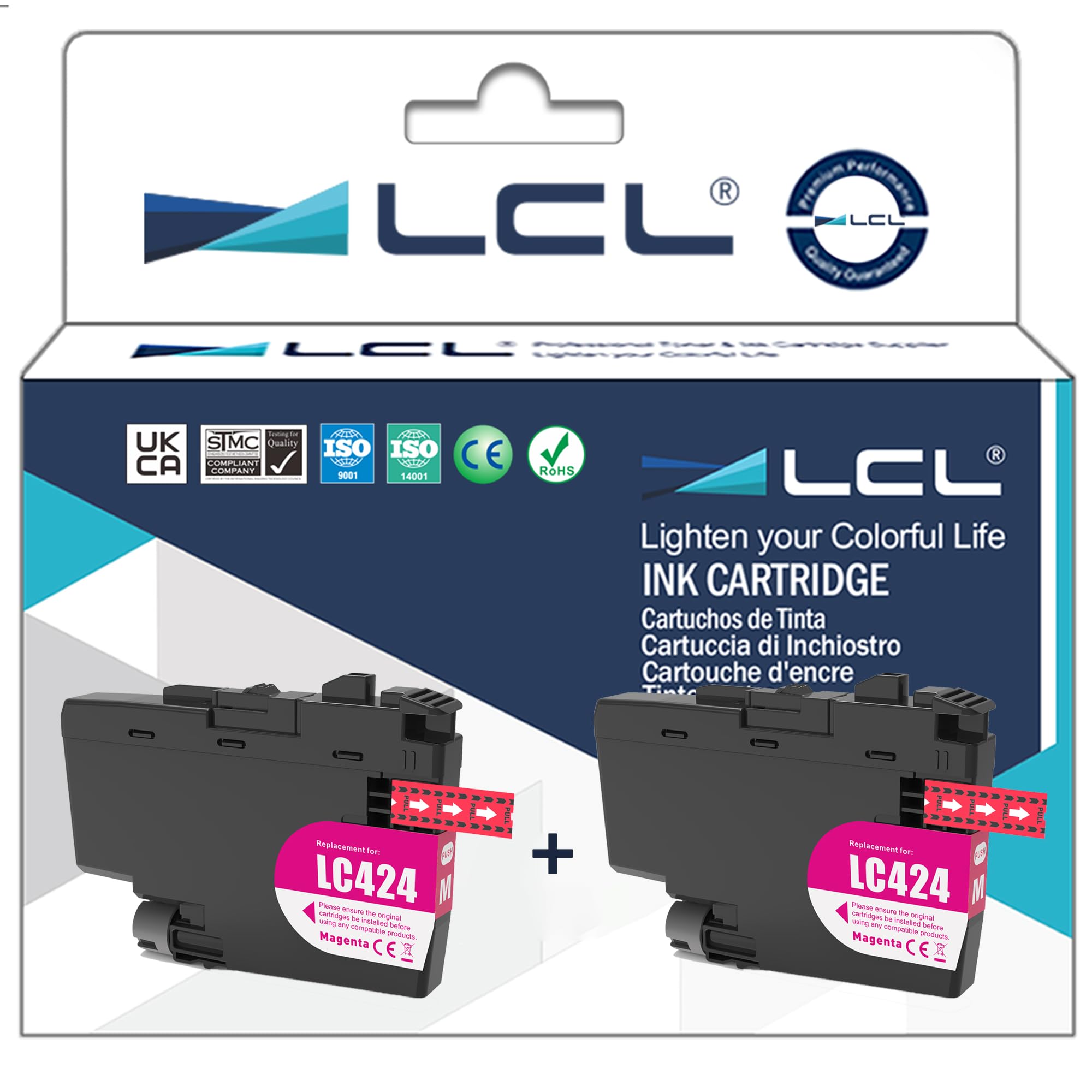 LCL Compatible Ink LC-424 LC424 LC-424M LC424M (2PK Magenta) Replacement for Brother DCP-J1200W DCP-J1200WE Printer