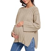 Saodimallsu Womens Maternity Sweater Tops | Casual, Cable Knit, Crew neck, Long Sleeve, Split Fall Pullover, Pregnancy Clothes