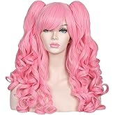 ColorGround Cute Long Curly Cosplay Wig with 2 Detachable Ponytails (Light Pink)
