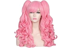 ColorGround Cute Long Curly Cosplay Wig with 2 Detachable Ponytails (Light Pink)